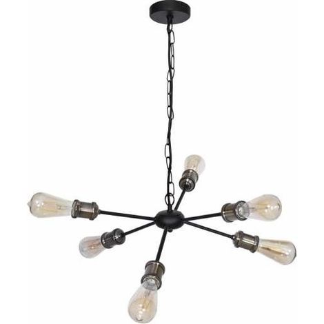 aryana plafonnier de 6xe27 h.reg.xd.52cm noir/cuir
