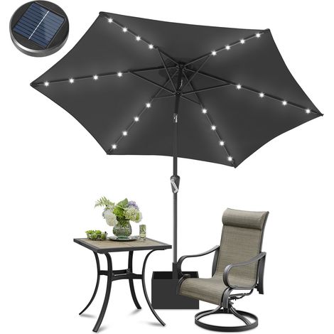 Jiubiaz LED Sonnenschirm 2,7 m – Stabiler Balkonschirm mit Licht, UV-beständig, grau