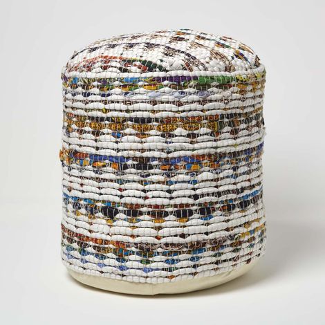 HOMESCAPES Designer Hocker Pouf rund Chindi bunt