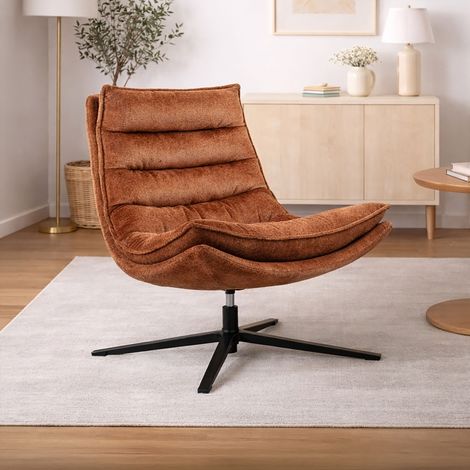 Fauteuil pivotant 74x88x99 cm en tissu texturé terracotta - BRAKMA (1/5)