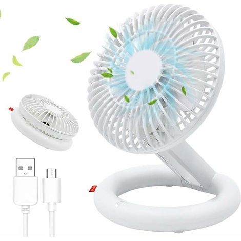 Mini Ventilat Usb Fan,Portable Silencieux Ventilat De Bureau,Alimenté Par Usb,2000 Mah 3 Vitesses Pour Table Pc, Ordinat Portable, Netbook, Maison, Bureau, Etc (Blanc) (1/5)