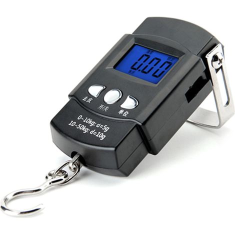 Balance de pêche portable compacte avec affichage clair en ABS et acier inoxydable, pratique et polyvalente pour intérieur/extérieur, pèse-bagages 50kg/10g avec mètre ruban (1/5)
