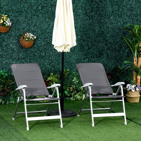 Extérieur Lot de 2 chaises de jardin pliantes fauteuil d'extérieur avec dossier haut inclinable multipositions accoudoirs