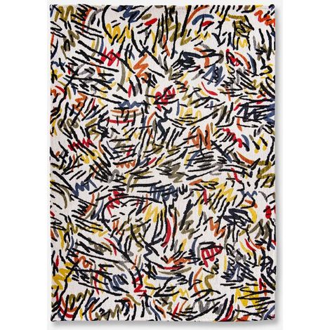 GRAFFITO DESIGN - TAPPETO GALLERY ART ASTRATTO - Prodotto in Belgio - Tessuto piatto jacquard meccanico - Rifinito a mano - Antiscivolo naturale - 100% cotone - Grafico stradale - 100 x 140 CM