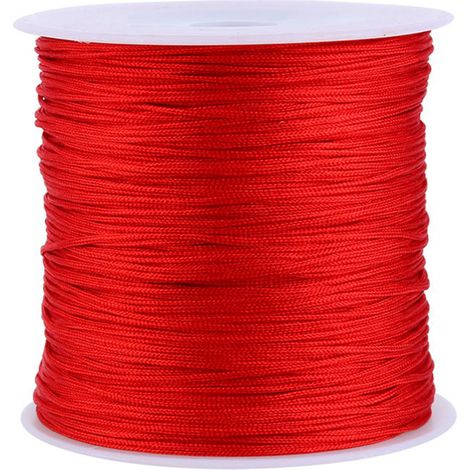 Cordon en nylon rouge à nœuds chinois, 100 m x 0,8 mm, pour macramé et shamballa. (1/5)
