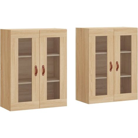 Set di 2 pensili a muro in legno composito 69,5 x 34 x 90 cm elegante soluzione di contenimento in stile contemporaneo in rovere Sonoma 020055412