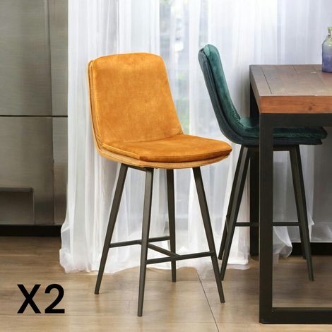 Chaise de bar en velours doré à double coussinage (lot de 2) OKA (1/5)