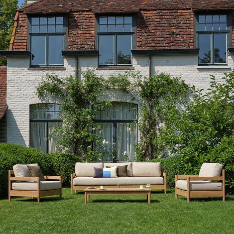 Salon de jardin bas en teck massif avec coussins 5 personnes (1/5)