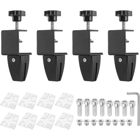 4 Pcs 1/8" À 1/2" Clips Réglables pour Séparateur De Bureau Diviseur De Cloisons Supports en Aluminium pour Parois De Protection Clips De Bureau pour Entreposages Comptoirs Noir (1/5)