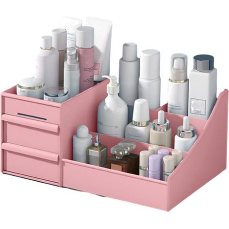 1 Boîte de rangement cosmétique, grande capacité, plusieurs compartiments, design compact, pour coiffeuse et bureau (1/5)