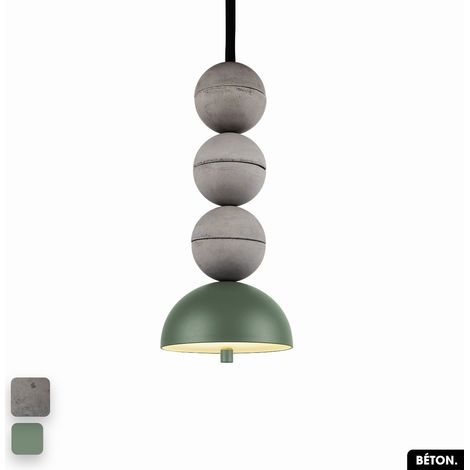 Lampe de suspension en béton - BOSFOR CONCRETE GRIS - VERT 3 BALLES LED 14W (1/2)