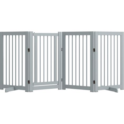 Absperrgitter Hund 4-teilig 220 x 91 cm faltbar mit Tür freistehend aus Holz mit 2 Stützfüßen Treppenschutzgitter für Küche Flur Treppe hellgrau
On-Site