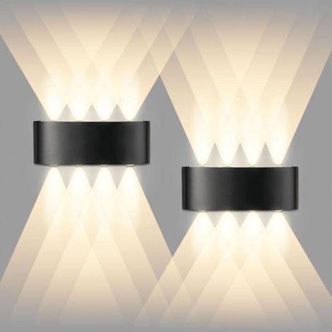 Lot de 2 Applique Murale LED Noir 8W, Intérieur Exterieur Murale, IP65 Lampe Blanche Chaude 3000K Murales, Moderne Carré Up Down en Aluminium pour Chambre, Salon, Hôtel (1/5)