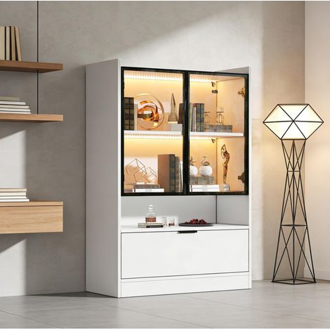 Meuble rangement vitrine LED 120x80x35 blanc OKMYHOME (1/5)