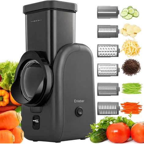 Electric Vegetable Cutter, Electric Vegetable Grater, Electric Kitchen Grater, Multi-functional Chopper Cut Vegetables, Cheese, Carrots, Chocolate, Grey Black (1/5)