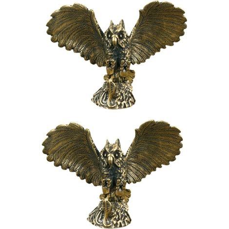 2pièces Figurine Chouette Laiton Vintage Décoration De Bureau Élégante Ornamental Tea Pet pour Maison Et Salon Doré (1/5)