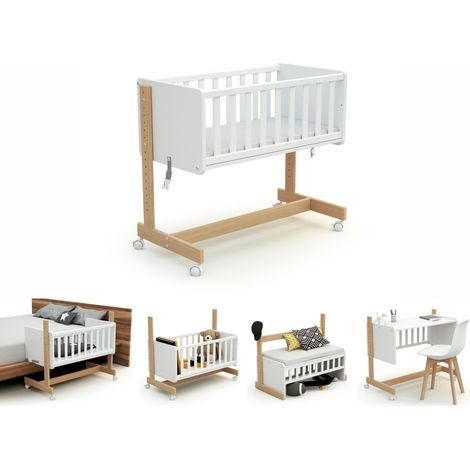 Les Tendances – Berceau cododo évolutif en bois massif 40 x 80 cm – Matelas inclus 4 cm – 4 roulettes à frein pour déplacement facile – Conforme EN-1130 (1/6)