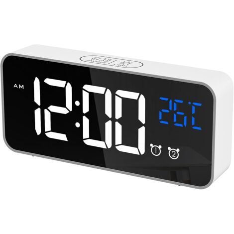 Sveglia digitale a LED con temperatura, funzione snooze, 2 allarmi, formato orario 12/24 ore, porta di ricarica USB e 10 melodie. (1/5)