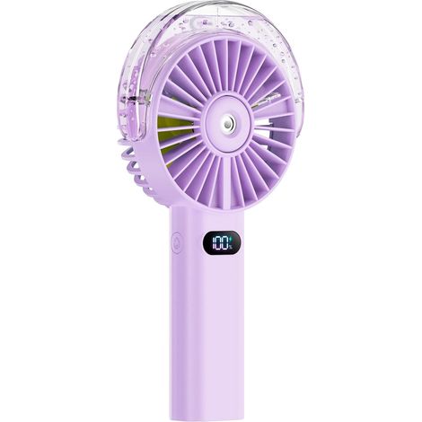 Mini ventilatore portatile, raffreddamento ad alta velocità, funzione nebulizzatore ricaricabile, viola (1/2)