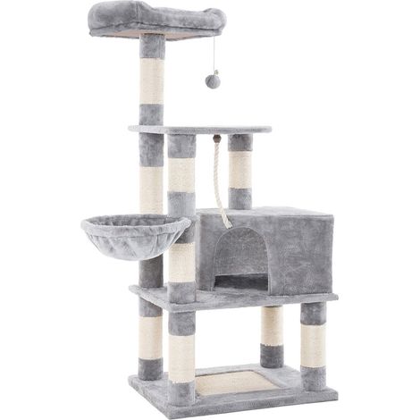 Tiragraffi multilivello con grande capacità piattaforma di osservazione amaca tana tronco in sisal base rinforzata altezza 138 cm grigio chiaro 120003872