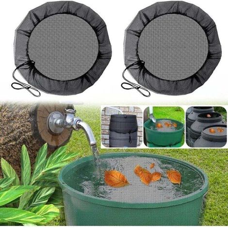 2 Pices filet pour citerne de pluie,housse pour tonneau de pluie avec cordon de serrage,housse pour tonneau de pluie ronde,protection contre les moustiques et les feuilles( 95 cm) (1/4)