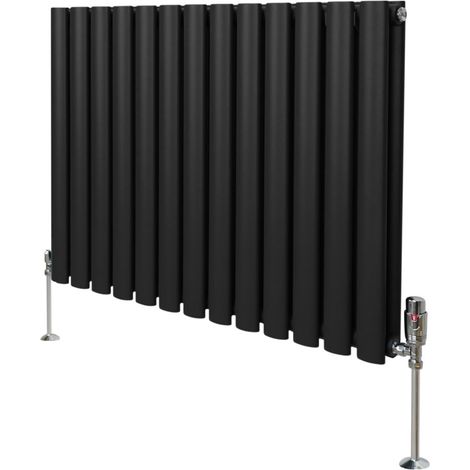 Röhrenheizkörper Oval & Chrom Thermostatventile Modern Schwarz 600 x 780mm