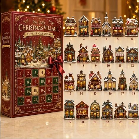 Boîte mystère de Noël avec village festif modèle B dans boîte rouge, figurine décorative surprise pour sapin, maison et fête (1/4)