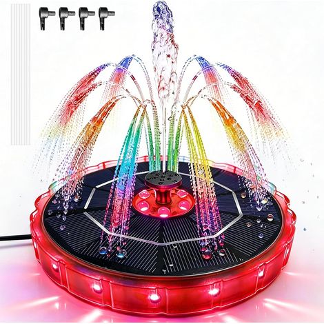 3,8W Fontaine Solaire LED Extérieur Pompe Bassin Flottante avec 6 Buses Fontaine Solaire Jardin pour Étang Bain d’Oiseaux Eau Décorative (1/5)