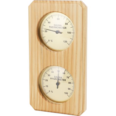 Hygrothermographe en bois pour sauna, plaque dorée, 0 à 120 °C, 0 à 100 % d'humidité, thermomètre pour sauna familial d'intérieur. (1/5)