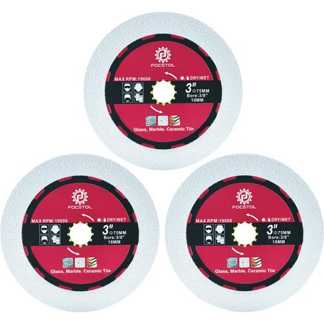 Disque Diamant Verre 75mm - 3 pièces Double Face Coupe Meulage Lame Scie Diamant pour Verre Jade Cristal Vin pour Mini Meuleuse d'Angle avec 10mm Arbre (1/5)