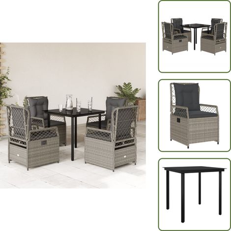 Relaxsessel - vidaXL 5-tlg. Garten-Essgruppe mit Kissen Hellgrau Poly Rattan - Gartenessgruppe (1/5)
