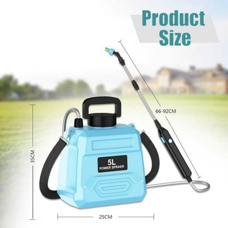 Pulvérisateur à batterie 5L avec 2 buses, tige télescopique et bandoulière réglable, pour cour pelouse jardin bleu (1/5)
