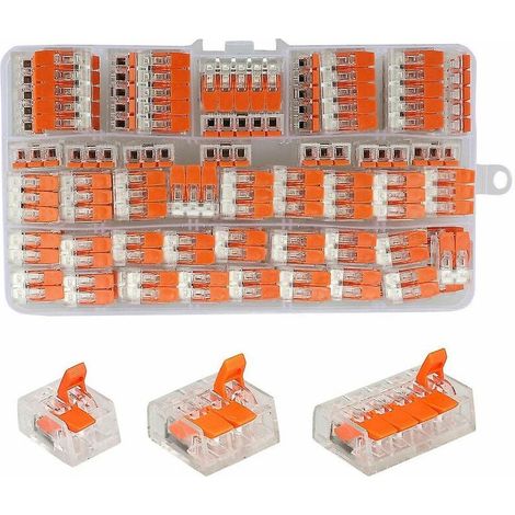 Raccord Rapide À Levier - Connecteur De Fil Compact - Pour Fils Cuivrés Souples Et Torsadés - 24 À 12 AWG - 75 Pièces (1/5)