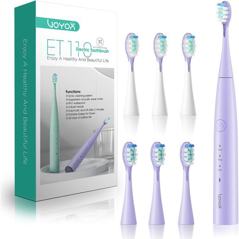 Brosse à Dents Électrique Sonique de Voyage 70 Jours Lilas  Brosse a Dent Electrique pour Adultes avec 6 Têtes, Minuteur 2 Min, IPX7, 3 Modes, 41000 VPM Brosse a Dent Sonique ET110 (1/5)