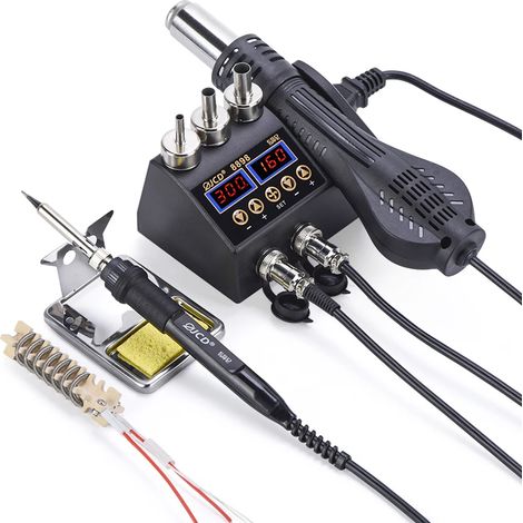 Cette station de soudage 2 en 1 de 750 W intègre un pistolet à air chaud, un fer à souder et un écran numérique LCD, ce qui la rend adaptée à la réparation de BGA, de PCB et de circuits intégrés. (1/5)