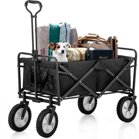 Chariot Transport Pliable Noir 120kg - Pivotant 360° - Remorque Jardin et Transport - Usage Extérieur Polyvalent (1/5)