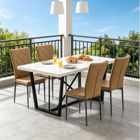 Lot de 4 chaises de salle à manger en similicuir marron et métal, dossier haut OKWISH (1/5)
