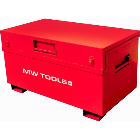 Mw Tools – Coffre de chantier métal 445 L – Tôle d'acier 2 mm – Charge 1000 kg – Ouverture avec vérins à gaz – MWB445