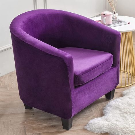 Samt-Clubsesselbezug-Set, 2-teilig, mit Kissenbezug, Stretch-Sesselbezug, Lila (1/5)