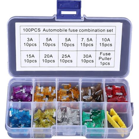 100 PCS 12V-32V Basse Profil Fusibles Mécaniques de Voiture pour Véhicule Auto Moto Bateau Camion, Assortiment Voiture Fusible à Lame Small, 3A -30A (1/3)