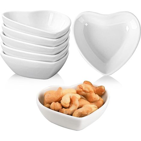 Set mit 6 herzförmigen Keramik-Dipschalen, Sojasaucenschälchen, Mini-Schalen, Gewürzschälchen, für Sushi, Gewürze, Servierschalen