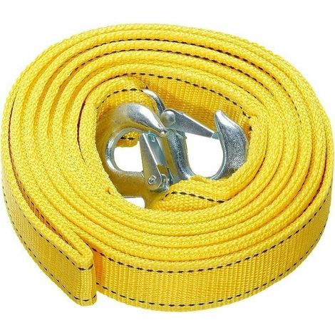 Sangle de remorquage robuste avec crochet de sécurité, corde de remorquage en polyester, corde de remorquage, jaune 4 mètres, 5 tonnes (1/5)