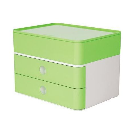 Schubladenbox ALLISON SMART-BOX PLUS 2 Schubladen DIN A5 ABS Kunststoff Gehäusefarbe: snow white Farbe der Schublade: lime green (1/3)