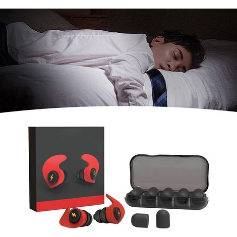 Lot de 12 bouchons d'oreille en silicone souple, réduction du bruit, blocage des sons, pour dormir à la maison (rouge). (1/5)