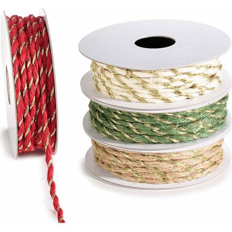Nastri a cordino natalizio con intarsio di filo dorato, set da 4 pezzi, mm 5 x 10 m