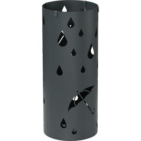Porte-parapluies, acier, forme colonne, plateau de base amovible, Ø 17 x 41 cm (H), gris