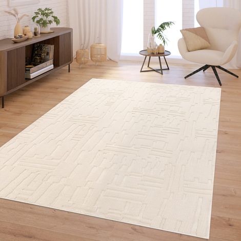 Tapis salon/chambre à poils longs, lavable, scandinave, géométrique, bohème Crème, Rectangulaire, 80 cm x 150 cm x 16 mm (1/5)