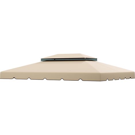 Toile de rechange pour pavillon tonnelle tente toit de remplacement gazebo de jardin tissu polyester 4 x 3 m crème (1/5)
