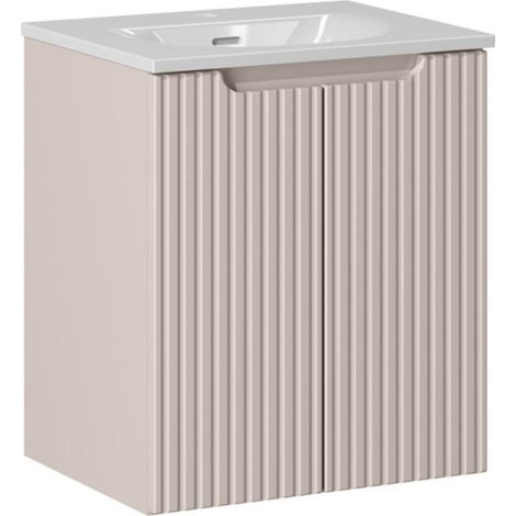 Insieme VANO cachemire e bianco 50cm: mobile sottolavabo con ante a scanalature verticali + lavabo incassato bianco