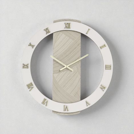 Orologio SCOTT rotondo D80 cm in legno rivestito con parato e dettagli Oro (1/4)